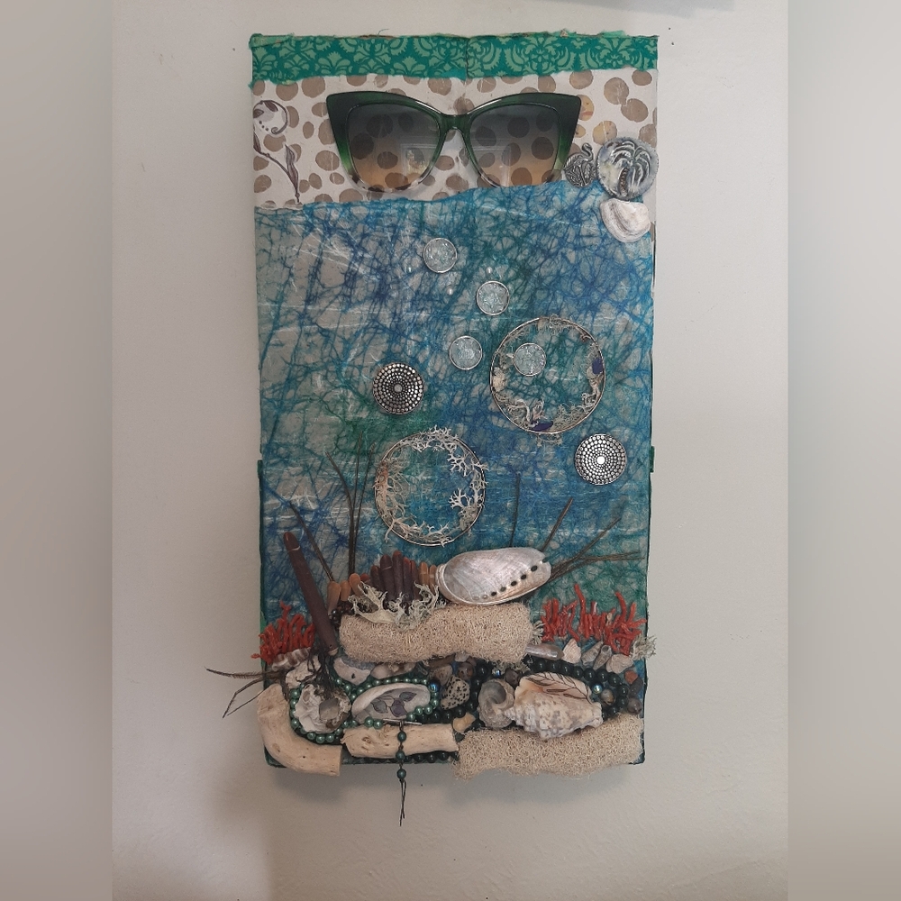 Under The SEA Blue and Green Mixed Media Art with Oceanic Themes